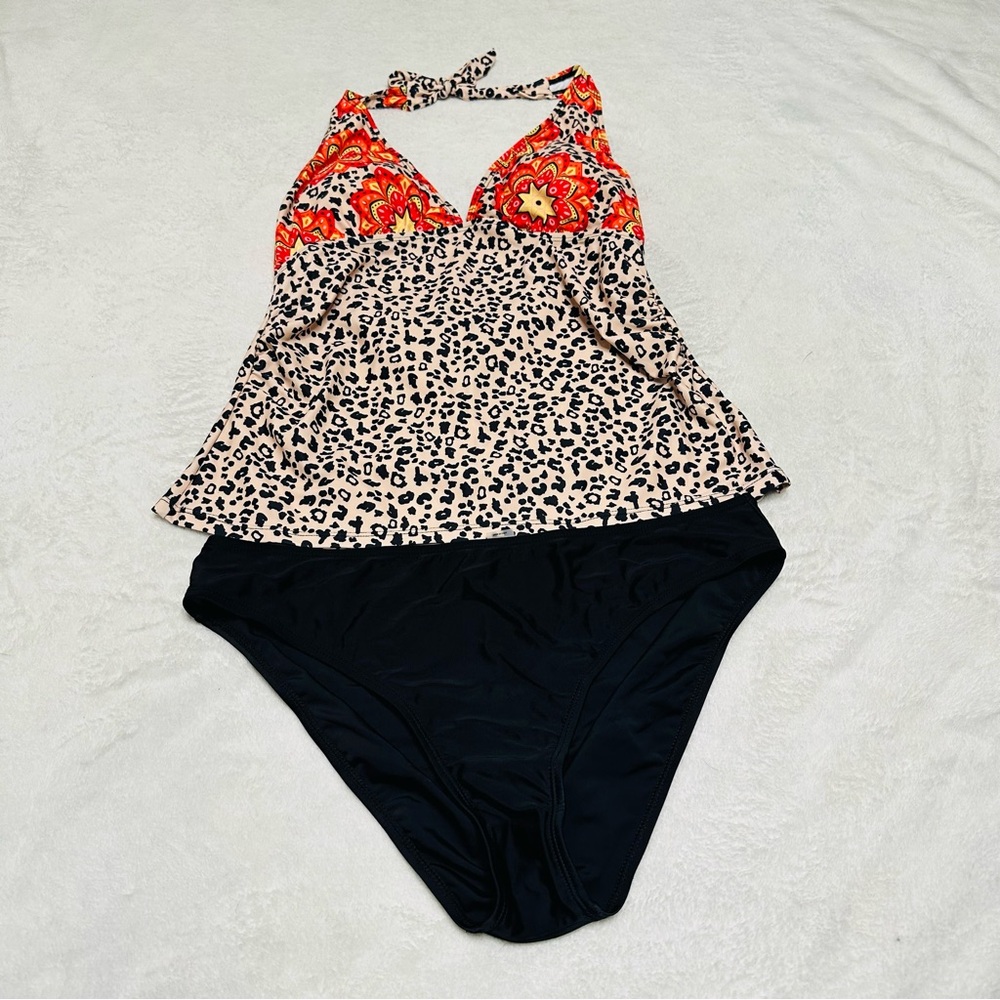 Vibrant Floral and Leopard Bikini Set